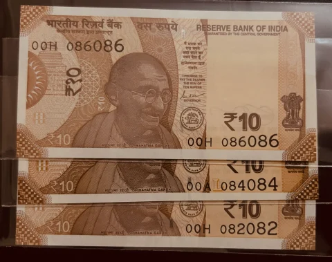 Ultra Low Doubling Serial 00 Prefix (10 Rupees/3 notes) GEM UNC
