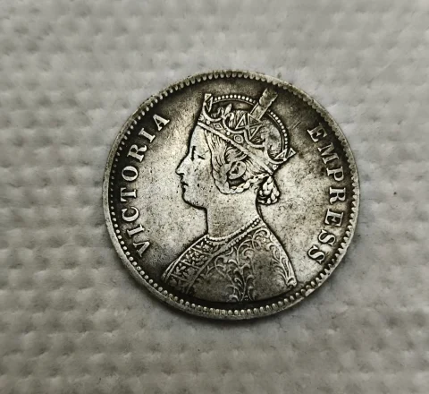 One Rupee Maharaj Mangal Singh INO Victoria Empress, 1878 Silver coin, Princely state of Alwar — photo 2 of 2