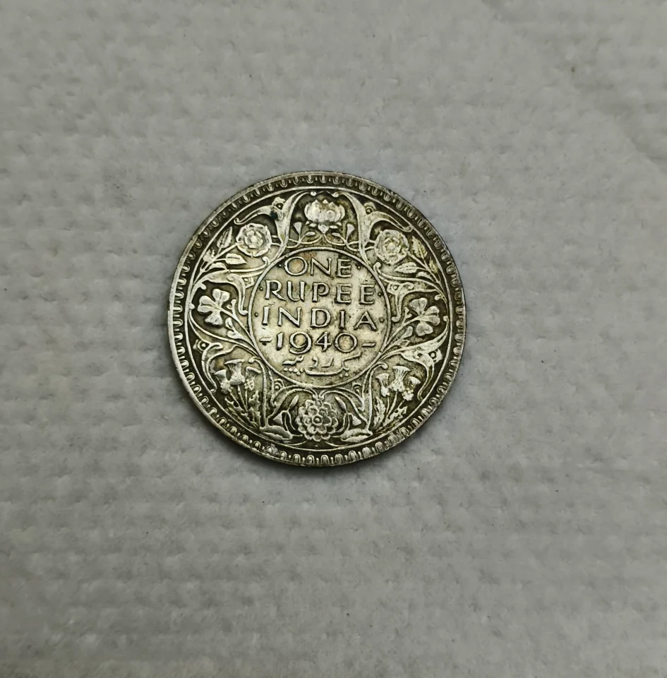 1940 King George VI silver one rupee coin — photo 1 of 2