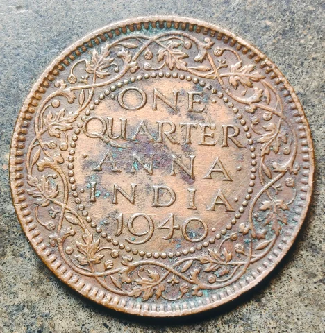 British India ¼ Anna 1940 King George VI – One Quarter Anna Copper Coin — photo 2 of 2