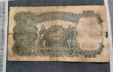 1938 British India 10 Rupees Note – King George VI (Governor J.B. Taylor Signature) — photo 2 of 2