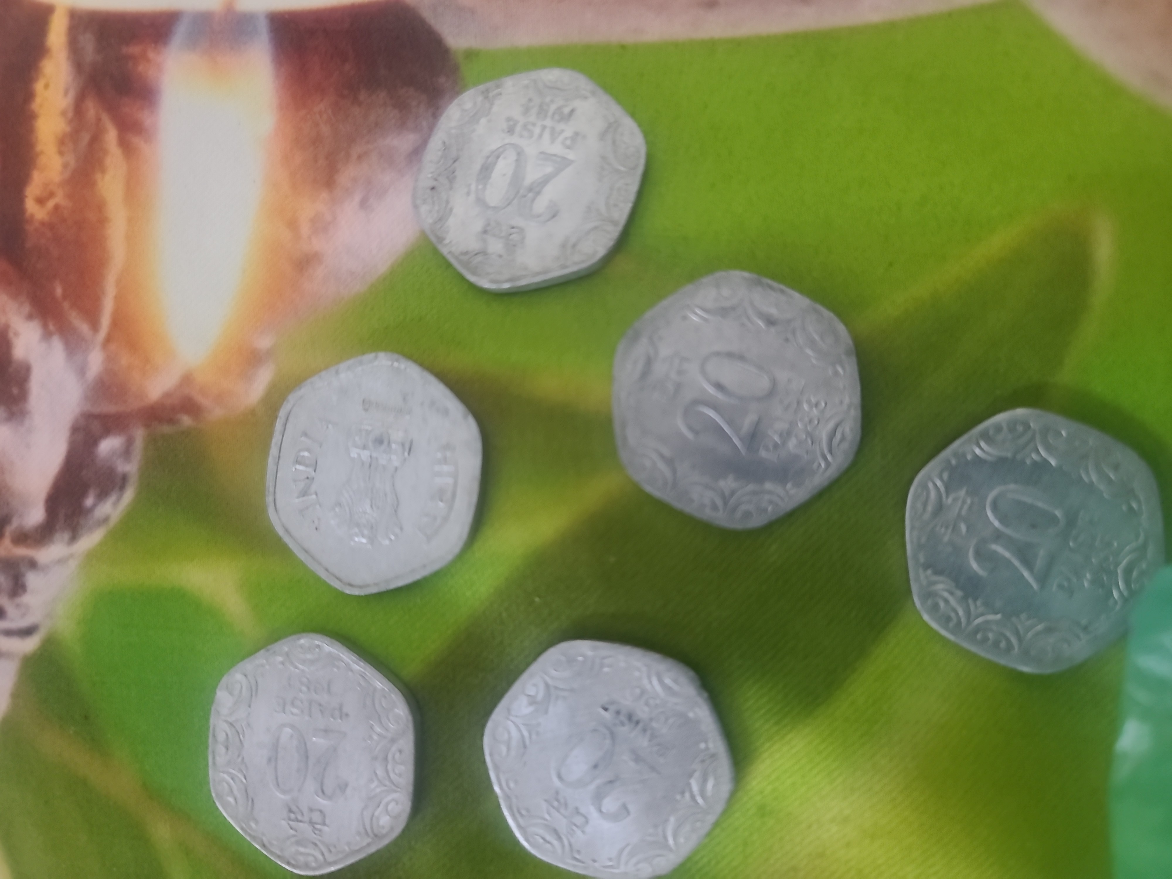 20 paise Indians coins 5 coins