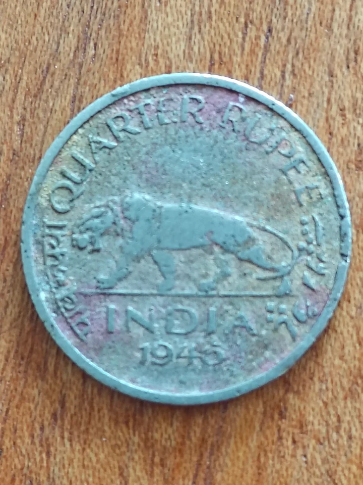1945 quarter rupee George VI King emperor — 1/4 रुपये का सिक्का, फ़ोटो 1/2