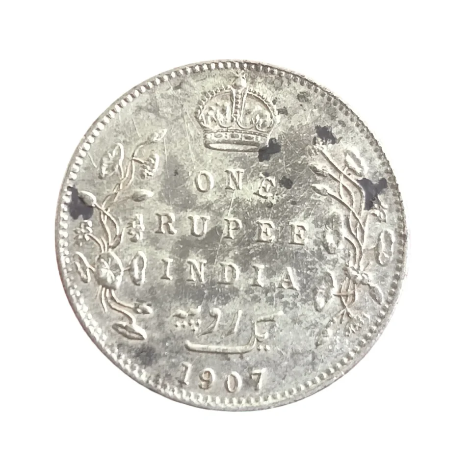 British India 1907 Edward VII King & Emperor One Rupee Silver Coin - Authentic Collectible — photo 1 of 2