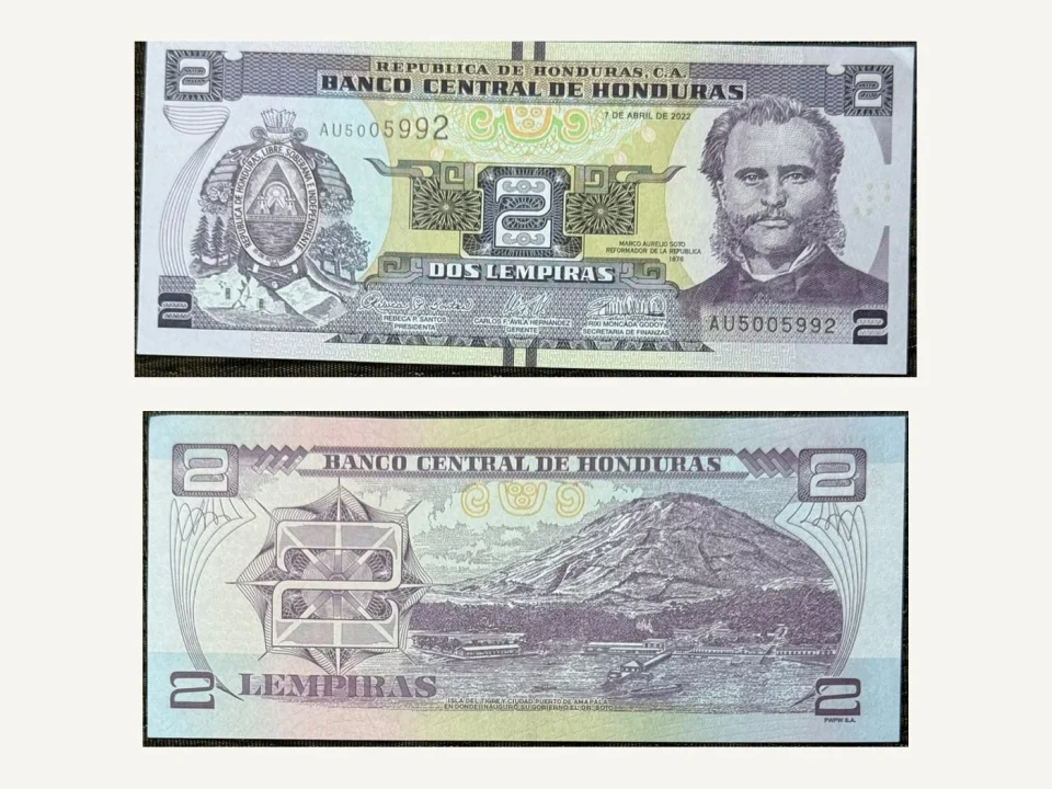Honduras 2 Lempiras Banknote UNC 2022 Marco Aurelio Soto Amapala