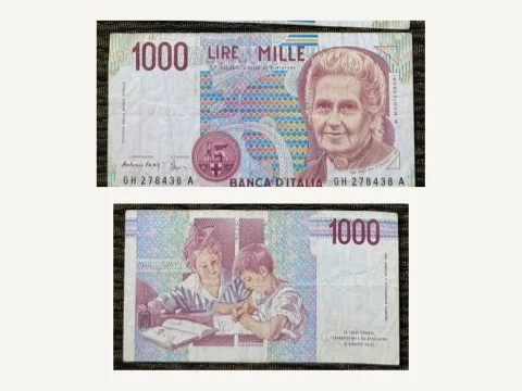 Italy 1000 Lire Banknote Maria Montessori Children Studying