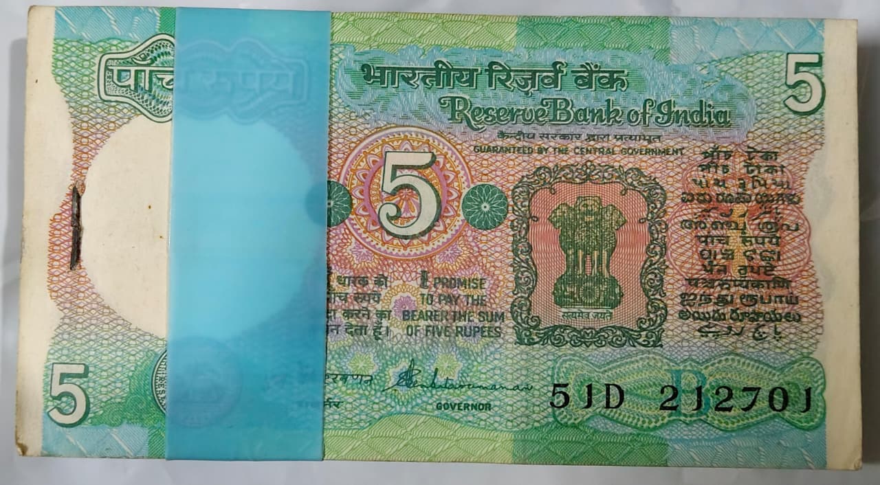 Vintage Indian ₹5 Currency Note Bundle | RBI Tractor and Farmer Design | Old Banknotes Collection