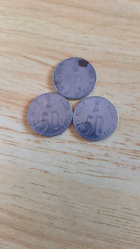 Three Vintage Indian 50 Paise Stainless Steel Coins (1990 & 2000)