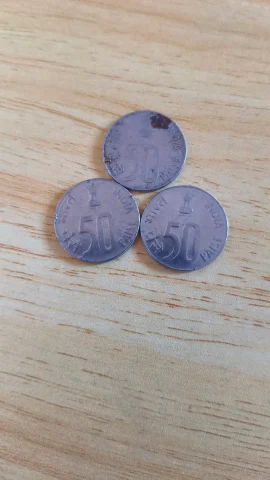 Three Vintage Indian 50 Paise Stainless Steel Coins (1990 & 2000)