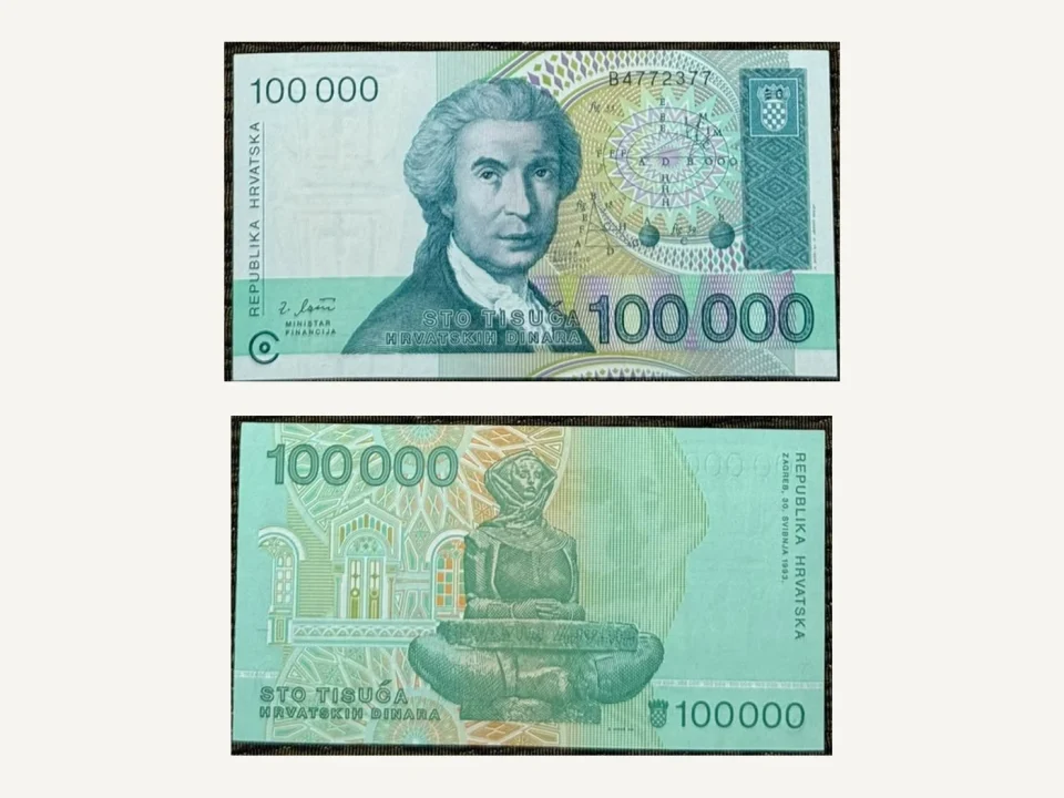 Croatia 100000 Dinara Banknote UNC 1993 Ruder Boskovic History of the Croats