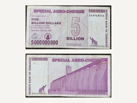 Zimbabwe 5 Billion Dollars Special Agro-Cheque 2008 Hyperinflation Grain Silos