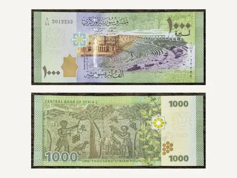 Syria 1000 Pounds Banknote UNC 2013 Bosra Amphitheatre As-Suwayda Mosaic