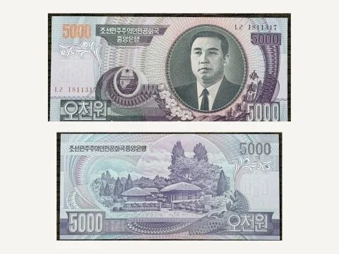 North Korea 5000 Won Banknote UNC 2006 Kim Il-sung Mangyongdae